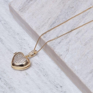 COLAR PERFUMEIRA CORAÇÃO COM ZIRCÔNIAS BANHO OURO 18K