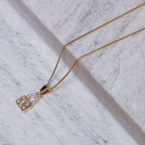 COLAR PINGENTE CADEADO COM ZIRCÔNIAS BANHO OURO 18K