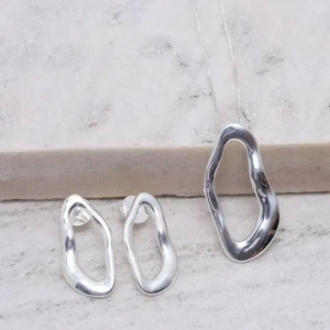 CONJUNTO ORGÂNICO LOSANGO VAZADO BANHO PRATA