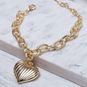 PULSEIRA CORRENTE RISCADA COM CORAÇÃO OURO 18K