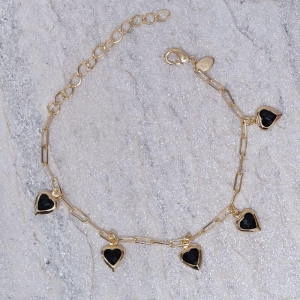 PULSEIRA CORAÇÕES NEGROS BANHO OURO 18K