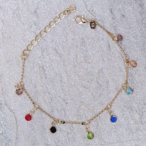 PULSEIRA CRISTAIS COLORIDOS BANHO OURO 18K