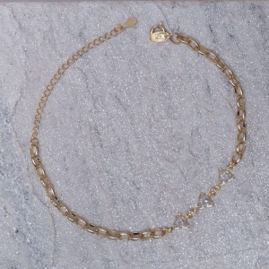 PULSEIRA ELOS OVAIS E TRIÂNGULOS CRISTAIS BANHO OURO 18K