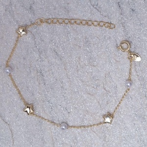 PULSEIRA ESTRELINHA COM PÉROLAS BANHO OURO 18K