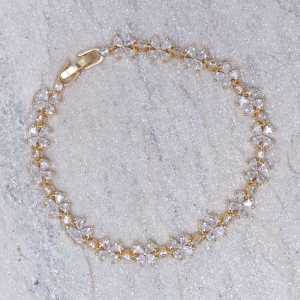 PULSEIRA FLORZINHA RIVIERA CRISTAL BANHO OURO 18K