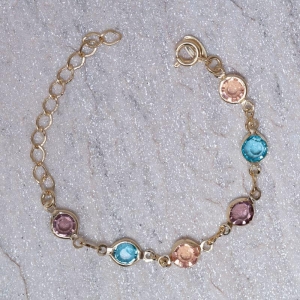 PULSEIRA INFANTIL CRISTAIS COLORIDOS BANHO OURO 18K