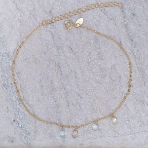 TORNOZELEIRA COM GOTINHAS COLORIDAS BANHO OURO 18K