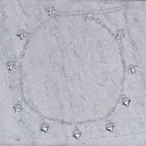 TORNOZELEIRA CORAÇÕES LISOS BANHO PRATA