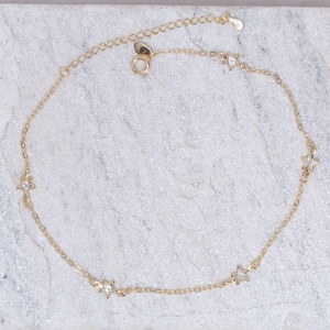 TORNOZELEIRA ESTRELINHAS CRISTAIS BANHO OURO 18K