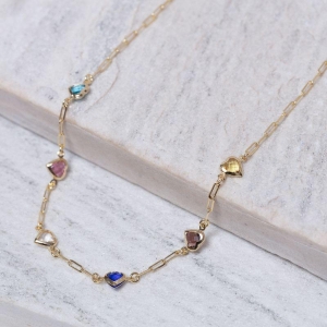 CHOKER CORAÇÕES COLORIDOS BANHO OURO 18K