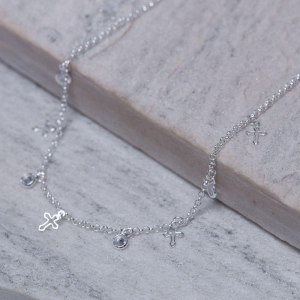 CHOKER PONTO DE LUZ COM CRUZ BANHO PRATA