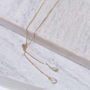 COLAR GRAVATINHA COM GOTAS CRISTAIS BANHO OURO 18K