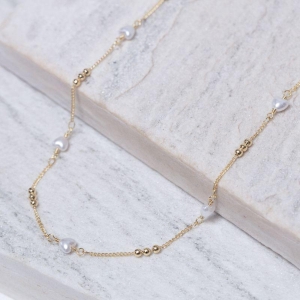 COLAR LONGO CORAÇÕES DE PÉROLAS BANHO OURO 18K