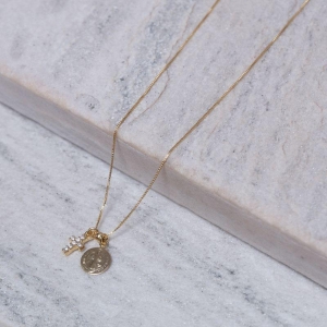 COLAR MEDALHINHA DE SÃO BENTO E CRUZ BANHO OURO 18K