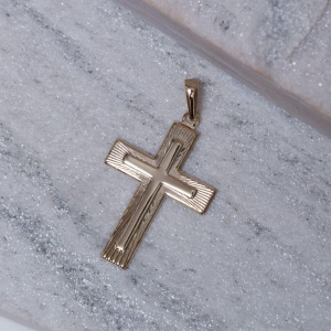 PINGENTE CRUZ LISA E RISCADA BANHO OURO 18K