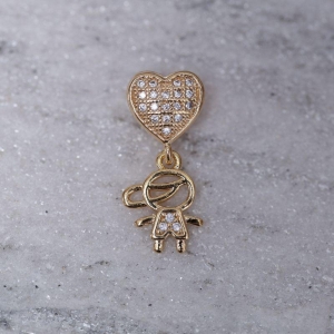PINGENTE FILHOS MENINO E CORAÇÃO BANHO OURO 18K
