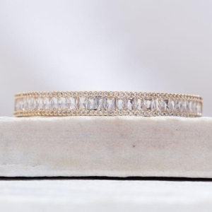 BRACELETE COM ZIRCÔNIAS NAVETE CRISTAIS BANHO OURO 18K