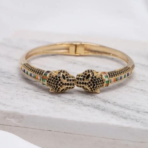 BRACELETE TIGRE COM ZIRCÔNIAS NEGRAS BANHO OURO 18K