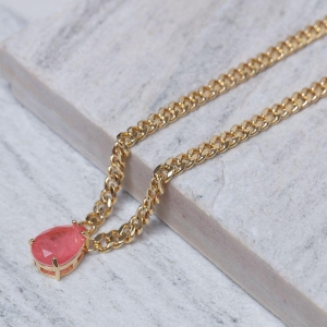 COLAR CORRENTE COM PEDRA GOIABA BANHO OURO 18K