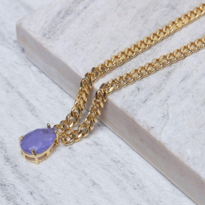 COLAR CORRENTE COM PEDRA ROXA BANHO OURO 18K