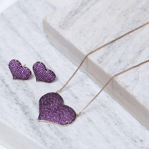 CONJUNTO CORAÇÃO COM ZIRCÔNIAS PINK BANHO ROSÉ