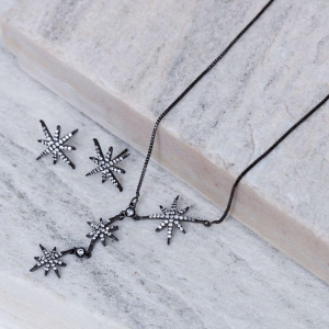 CONJUNTO ESTRELAS CRAVEJADAS BANHO RÓDIO NEGRO