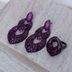 CONJUNTO FESTA FUCSIA BANHO RÓDIO NEGRO