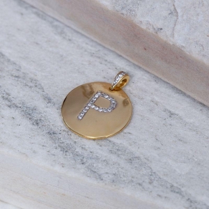 PINGENTE MEDALHA LETRA P BANHO OURO 18K