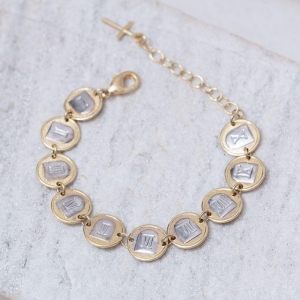 PULSEIRA 10 MANDAMENTOS COM RÓDIO BRANCO BANHO OURO 18K