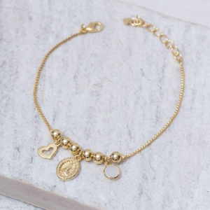 PULSEIRA COM PINGENTE NOSSA SENHORA BANHO OURO 18K