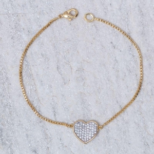 PULSEIRA CORAÇÃO COM CANETA RÓDIO BRANCO BANHO OURO 18K