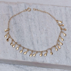 TORNOZELEIRA COM PINGENTES GOTINHAS BANHO OURO 18K