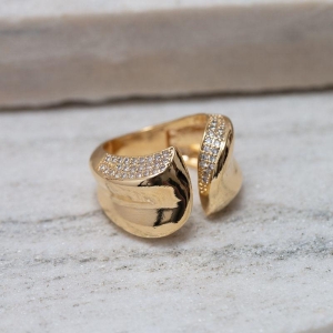 ANEL GRANDE ABERTO COM ZIRCÔNIAS BANHO OURO 18K