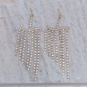 BRINCO FESTA FRANJA COM PEDRAS CRISTAIS BANHO OURO 18K