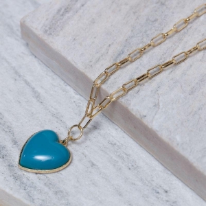 COLAR ELOS CARTIER E CORAÇÃO VERDE BANHO OURO 18K