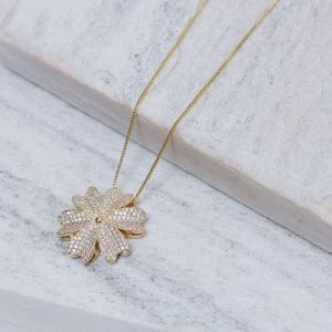 COLAR FLOR DE LANTANA CRISTAL BANHO OURO 18K