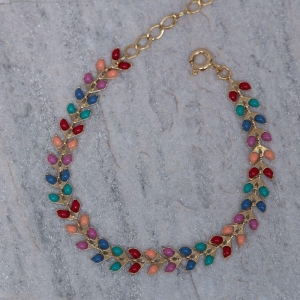 PULSEIRA RAMINHO ESMALTADO BANHO OURO 18K