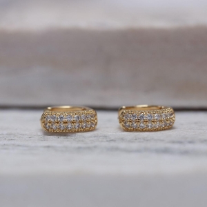 BRINCO ARGOLINHA FILEIRA DUPLA CRAVEJADA BANHO OURO 18K