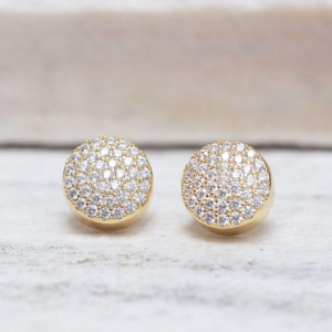 BRINCO MEIA BOLA CRAVEJADA BANHO OURO 18K