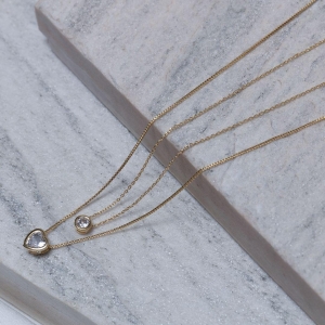 COLAR DUPLO COM PONTO DE LUZ E CORAÇÃO BANHO OURO 18K