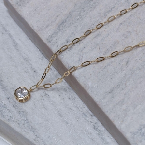 COLAR ELOS OVAIS COM PEDRA CRISTAL BANHO OURO 18K