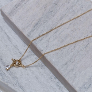 COLAR FECHO BOIA E GOTA CRISTAL BANHO OURO 18K