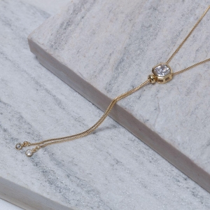 COLAR GRAVATINHA COM PEDRA CRISTAL BANHO OURO 18K