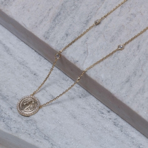 COLAR MEDALHA DE SÃO BENTO COM ZIRCÔNIAS BANHO OURO 18K