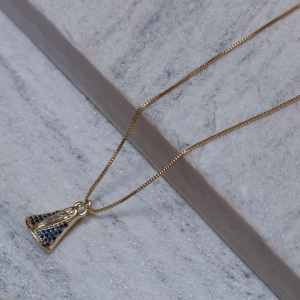 COLAR NOSSA SENHORA G MANTO AZUL BANHO OURO 18K