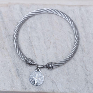 PULSEIRA BRACELETE MASCULINO SÃO BENTO EM AÇO INÓX