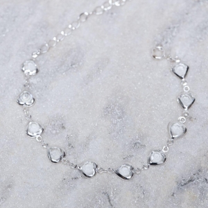 PULSEIRA CORAÇÃO CRISTAL CT BANHO PRATA