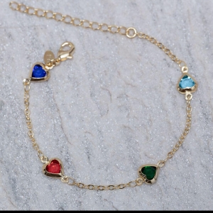 PULSEIRA CORAÇÕES PEDRAS COLORIDAS BANHO 18K