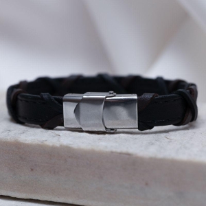 PULSEIRA COURO MARROM TRANÇADO E AÇO