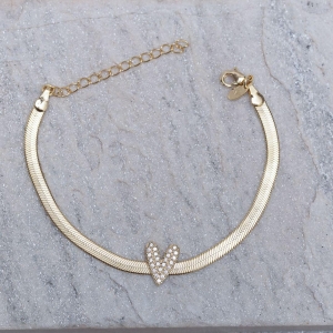 PULSEIRA FITA ESPELHADA COM CORAÇÃO BANHO 18K